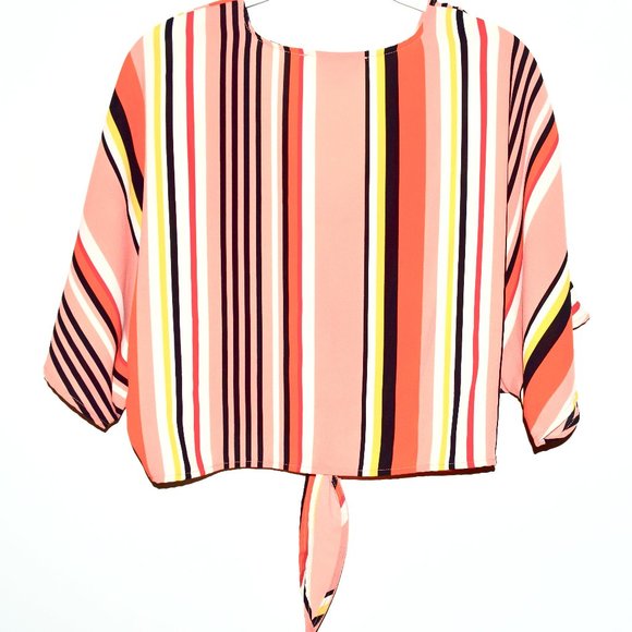 Forever 21 Striped Crop Blouse with Tie Top at Waist - Small - Picture 3 of 5